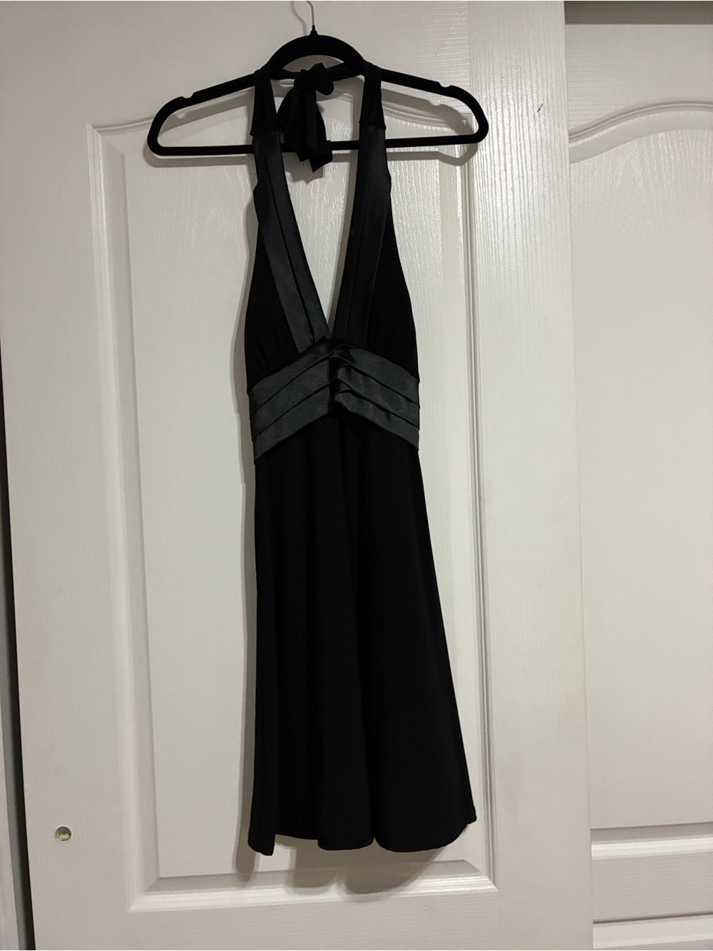 Taboo Black One-Shoulder Halter Dress with Satin Waistband